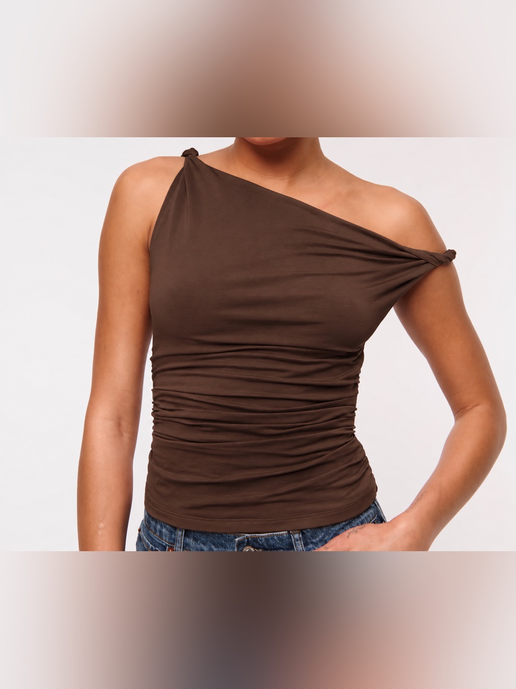 One-Shoulder Brown Women’s Top